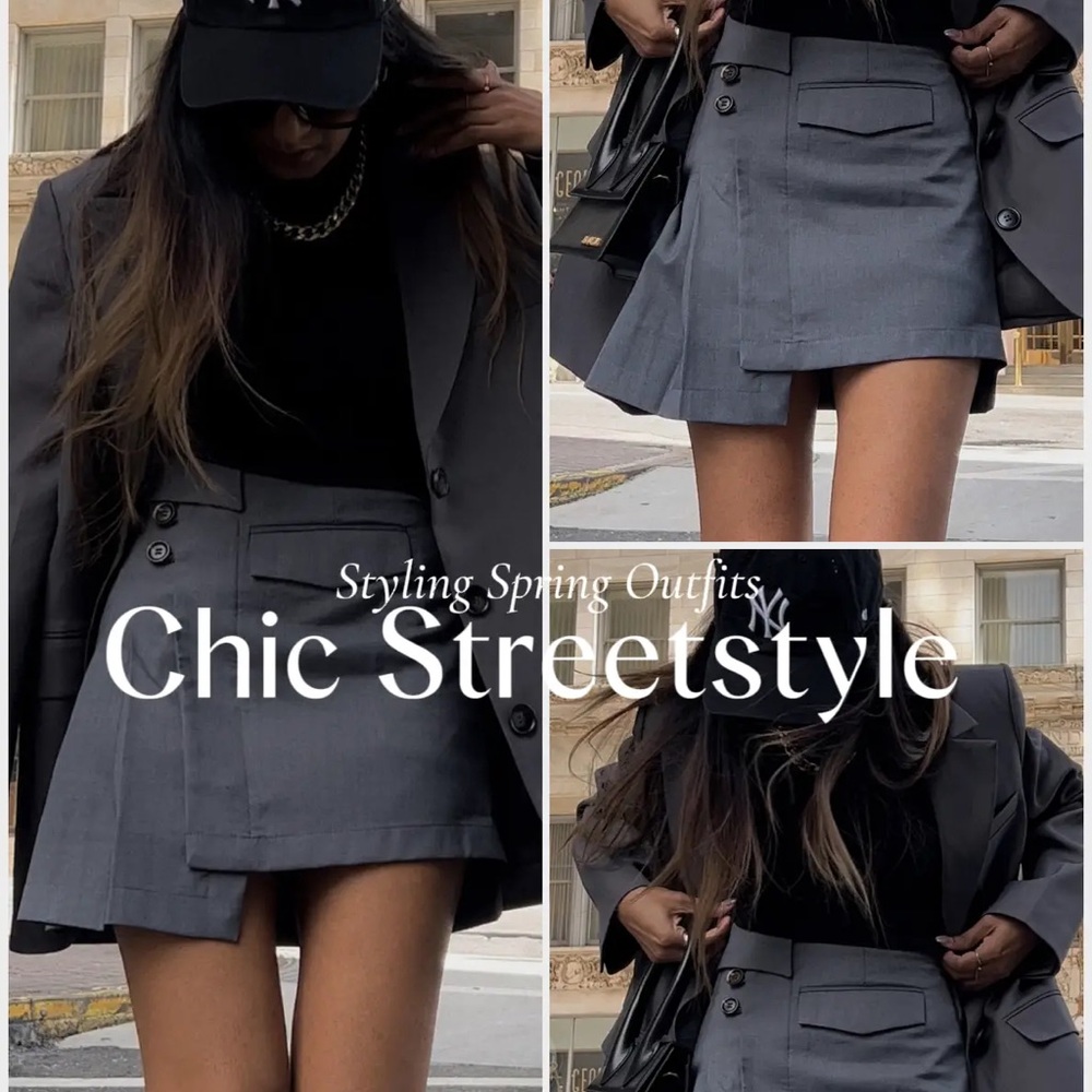 JING j.ing grey asymmetric mini preppy pleated skirt skort XS